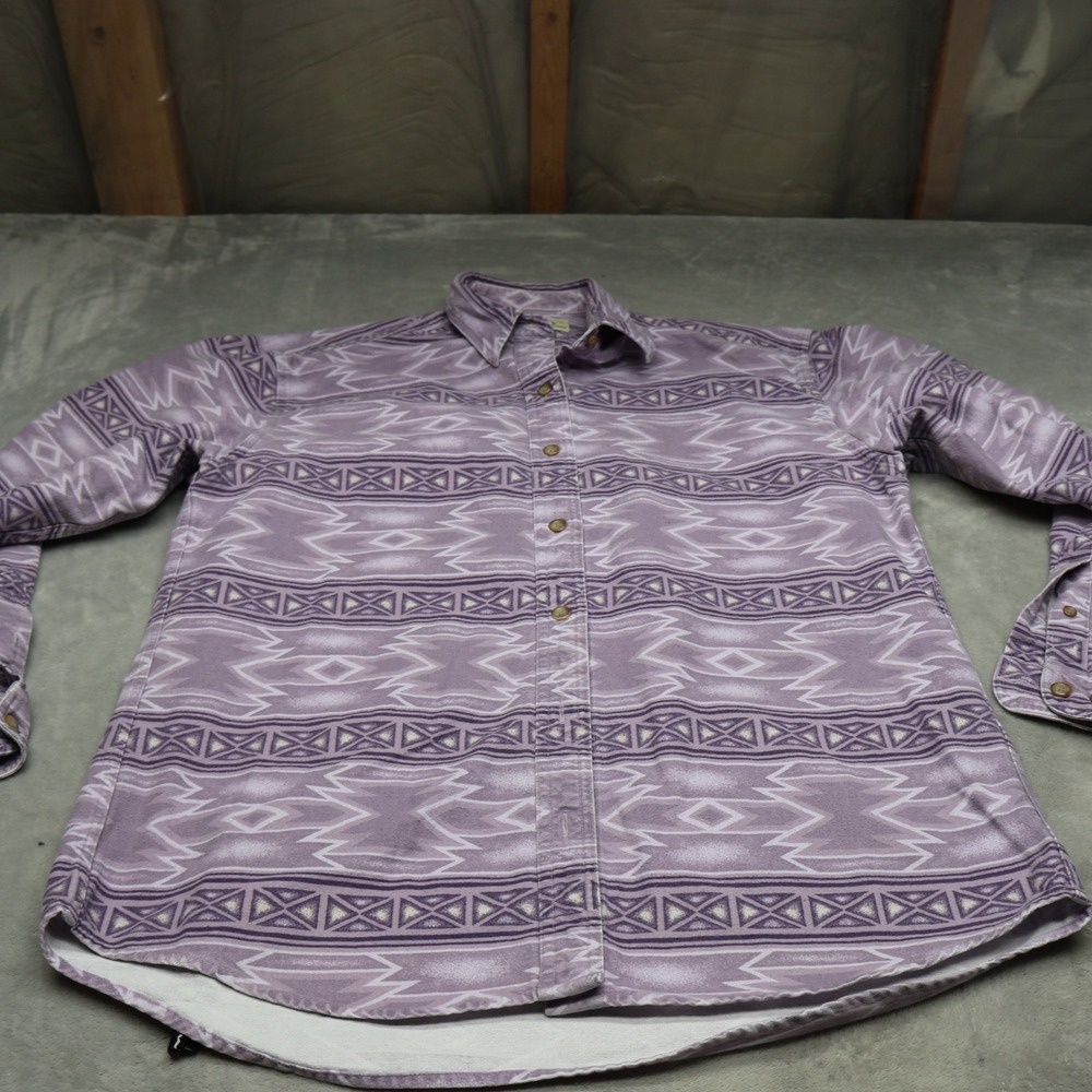 Cabelas Shirt Women Medium Purple Flannel‎ Southwestern Aztec Button Up Casual